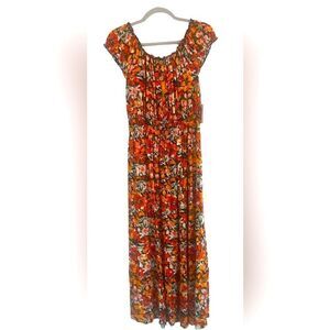 Kindred - Boho Tiered Maxi Dress Size: 1X Color/ Multi/ Orange Floral